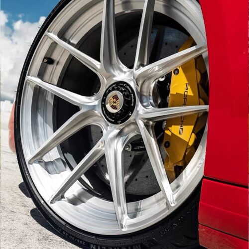 Custom-made brushed silver forged wheels for Porsche 911 Turbo S